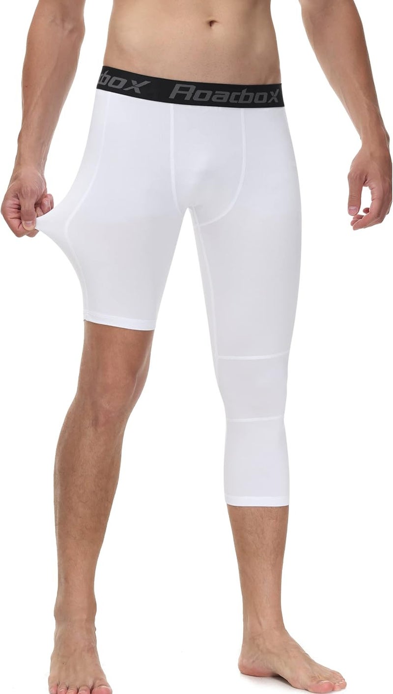 Roadbox Men's One Leg Compression Tights Pants, 3/4 Basketball Football Single Leg Leggings, Athletic Base Layer Underwear - Image 2